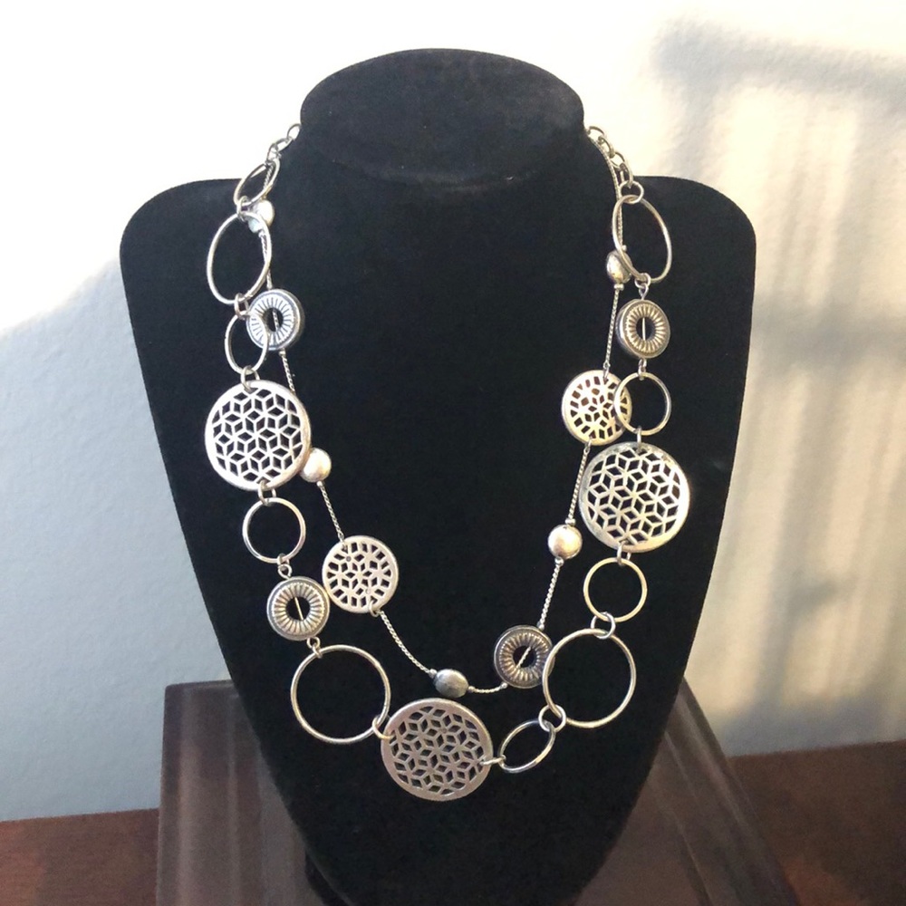 Silver double strand necklace